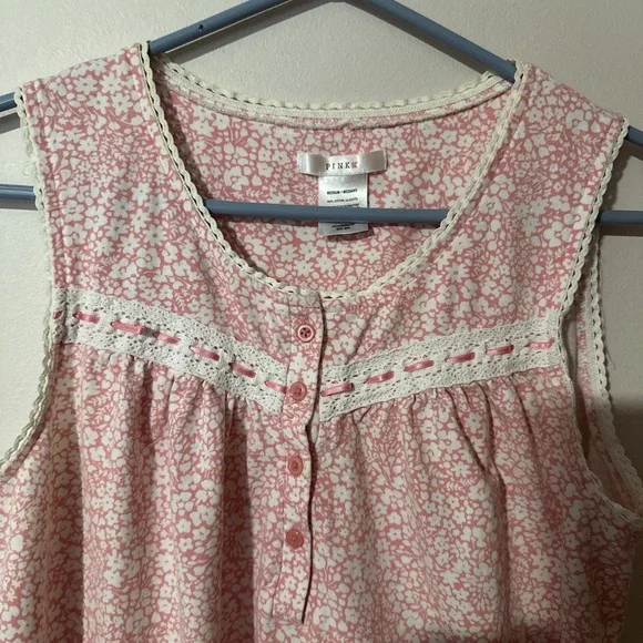 Pink VS Women's Pink Floral‎ Sleeveless Nightgown Size Medium Sleepwear Cotton - Picture 3 of 7